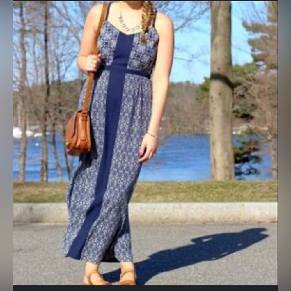 J. Crew Factory Navy Blue Tile Print Racerback Sleeveless Maxi Dress Size 14